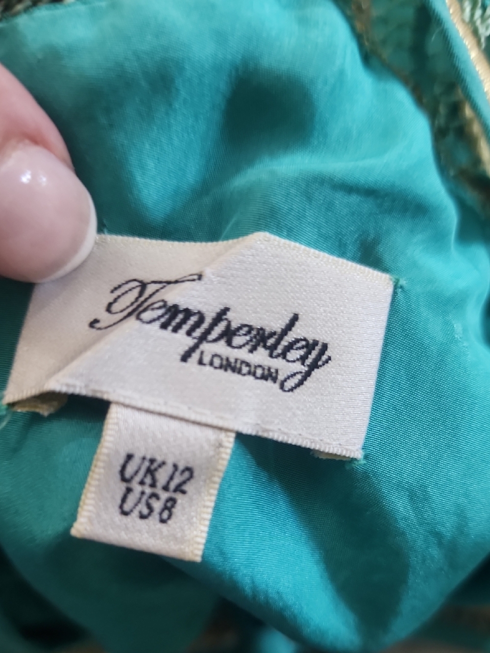New No Tag.Temperley London Silk Teal Dress with Embellished Trim.pit To Pit 16" - Picture 7 of 11